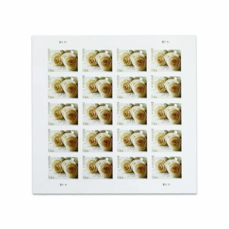 sheet of discount USPS postage white wedding rose stamps cheap forever stamp in bulk for sale