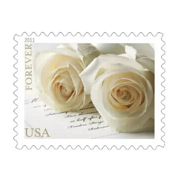 buy White Roses Stamps for wedding invitation