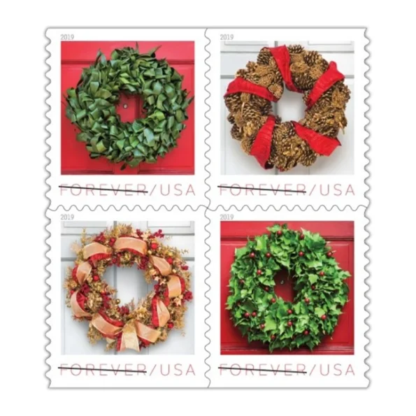 order discount holiday wreath USPS Postal Stamps forever cheap in bulk