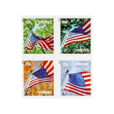 discount book of 100 USPS 2013 american flag postage stamps cheap forever stamp in bulk for sale