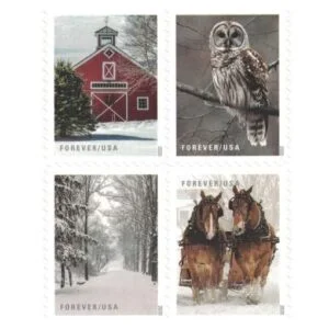 discount USPS winter scenes stamps cheap forever stamp in bulk on sale for Xmas