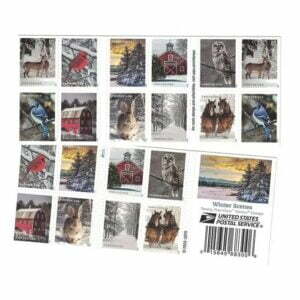 sheet of discount USPS winter scenes stamps cheap forever stamp in bulk on sale for Xmas