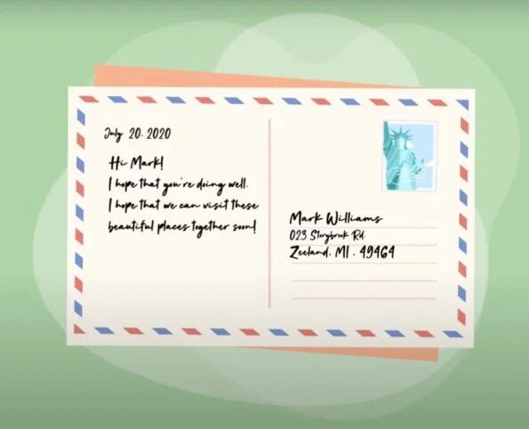 where to put stamp on envelope and postcard?