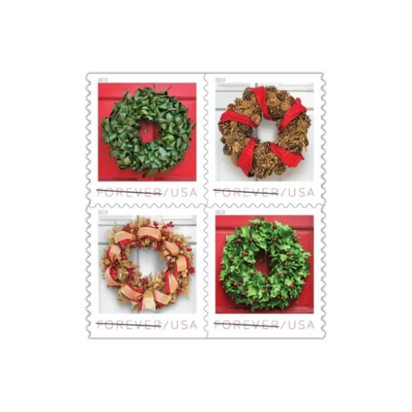 buy 2023 holiday wreath discount usps postage cheap forever stamps in bulk for sale